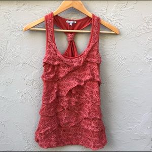 Rich Red Lace Covered Tank Top